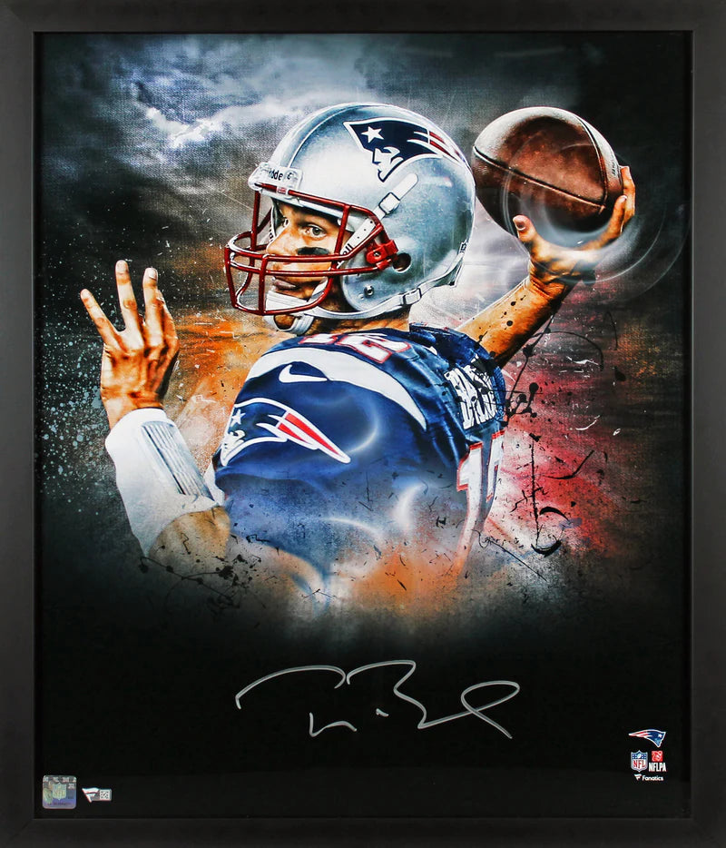 Tom Brady Signed In Focus Framed Football Print Size 20″ x 24″ with Fanatics COA